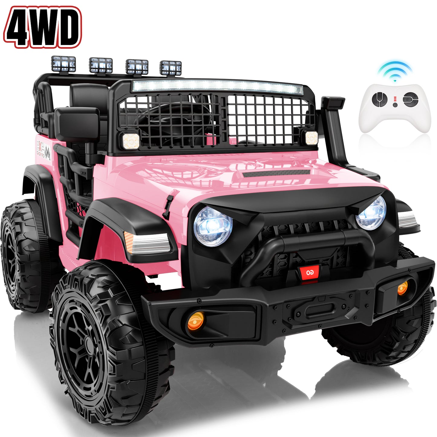 Joyracer 4WD 24 Volt Ride on Toys, 2 Seater Power Car wheels Truck with 800W Motors, Remote Control, Bluetooth, Spring Suspension, LED Light, Pink