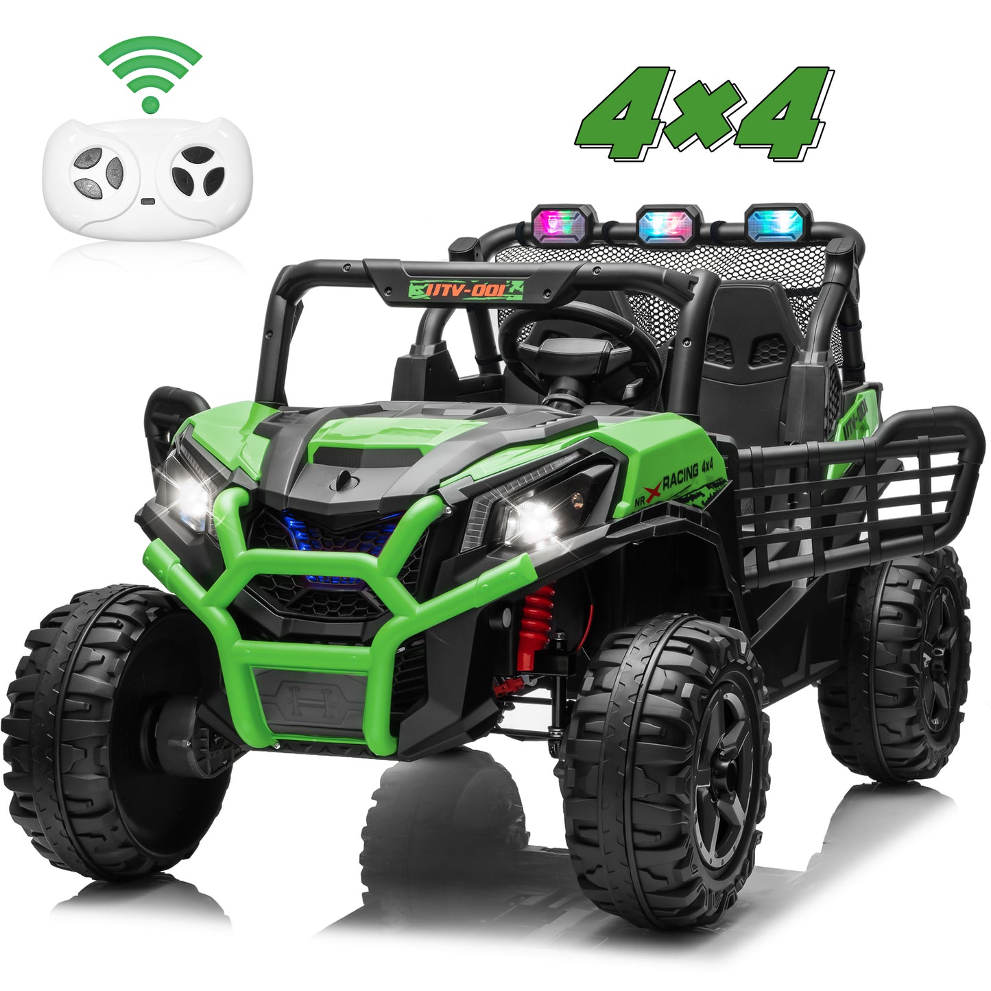 Joyracer 4WD 24V Ride on Toys Car w/ 2 XL Seater Remote Control, Electric UTV w/ 4*200W Motor, Power Car Wheels, LED Lights, Spring Suspension, 3 Speeds, Bluetooth Music