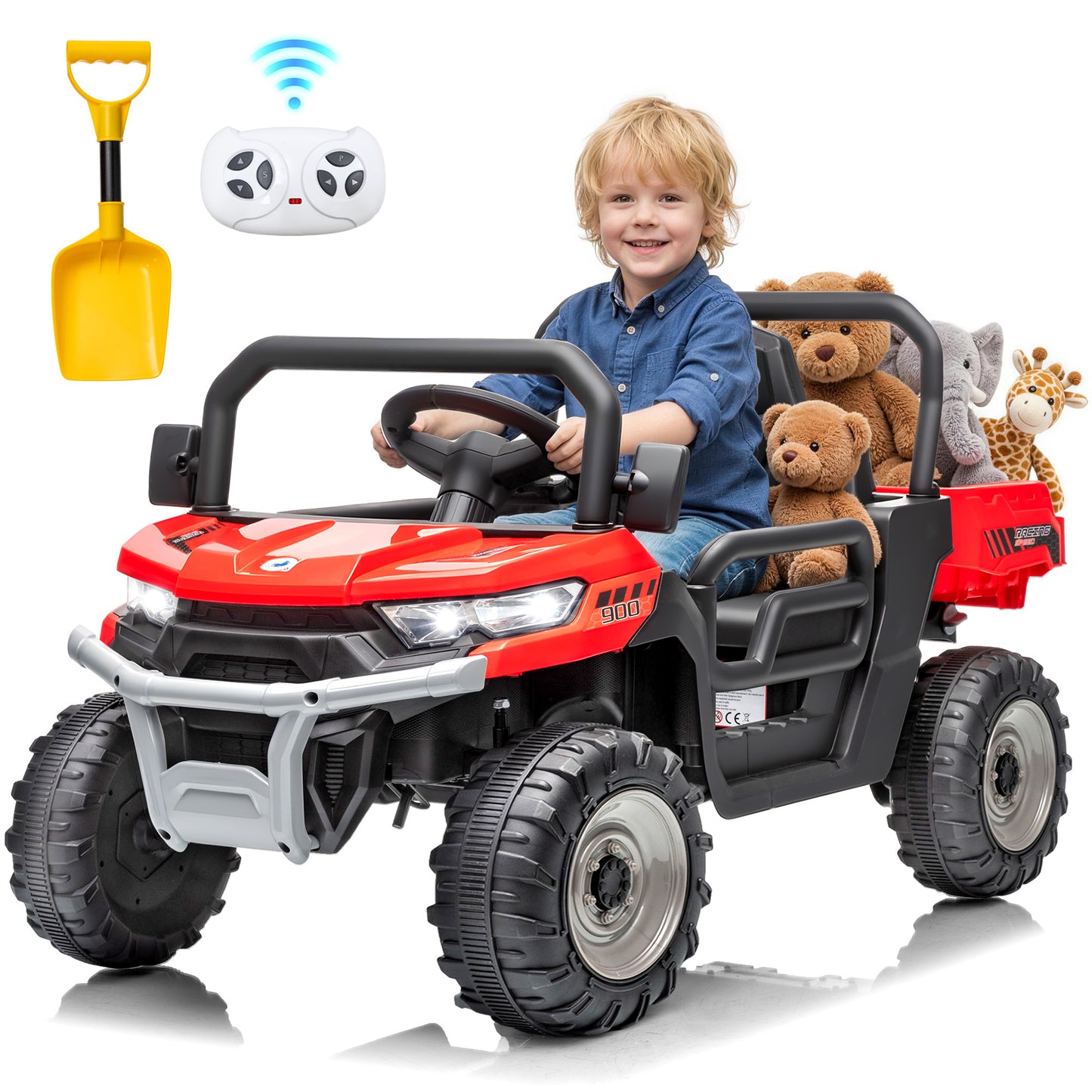Joyracer 12V Ride on Toys UTV for Kids, Electric Car with Remote, Powered Ride on Dump Truck w/ Dump Bed & Shovel, Spring Suspension, Bluetooth Music, LED Lights-662