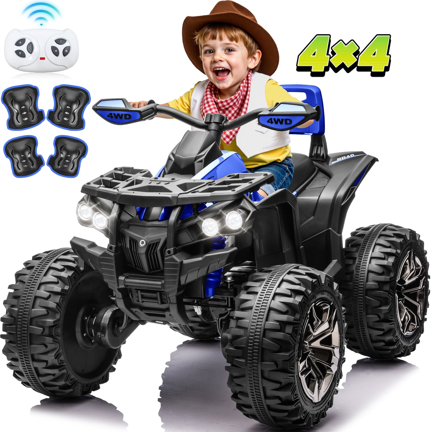 4x4 Kids Ride on ATV, 2 Seater 24 Volt Ride on Toys, 800W 4-Wheeler Quad Car for Big Kids, Blue