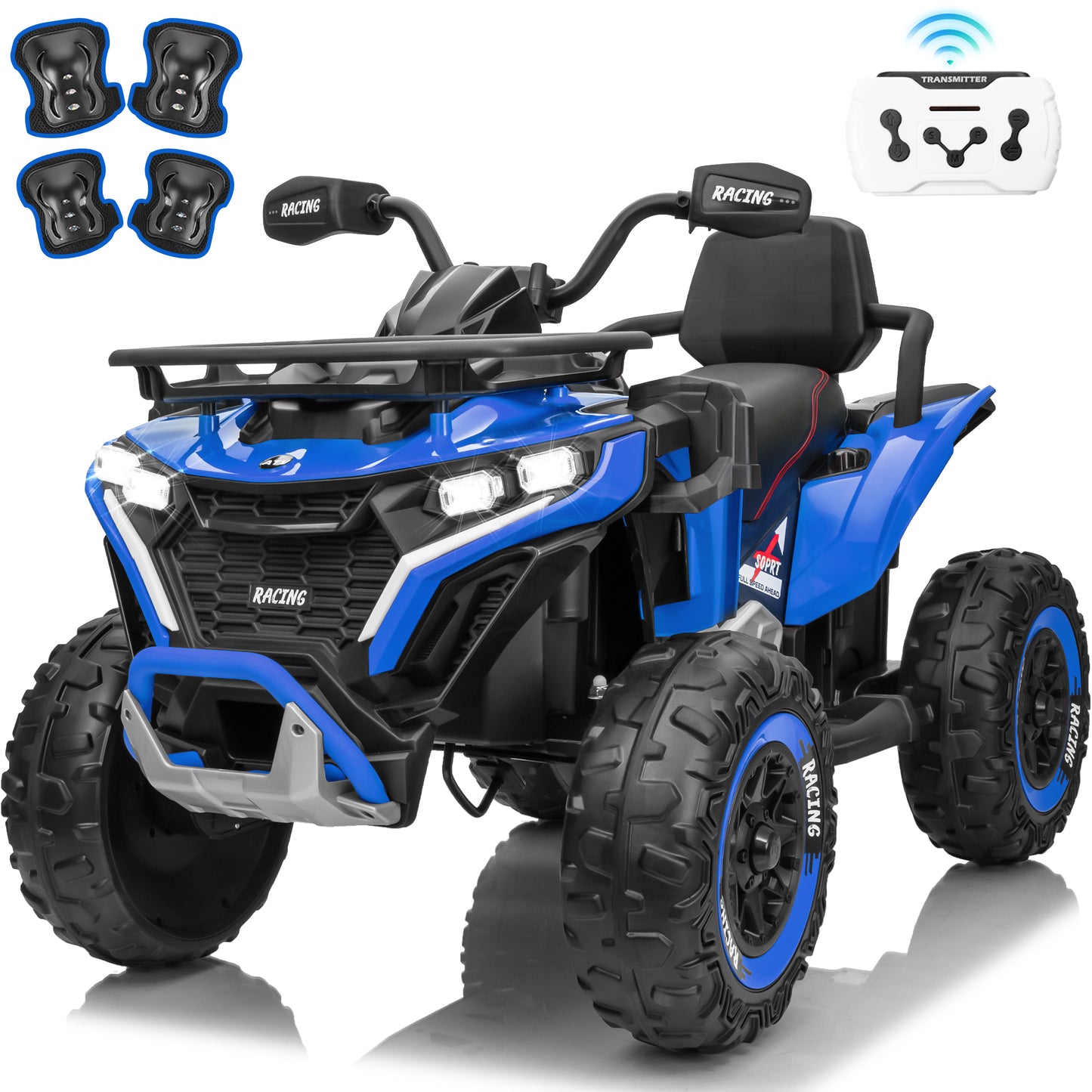 Joyracer 24 Volt Ride on ATV for Kids, 4WD 4 Wheeler Electric Car with Remote Control, 2 Seats Ride on Toys for Toddlers, w/Headlights, Bluetooth, Music, USB, EVA Tires