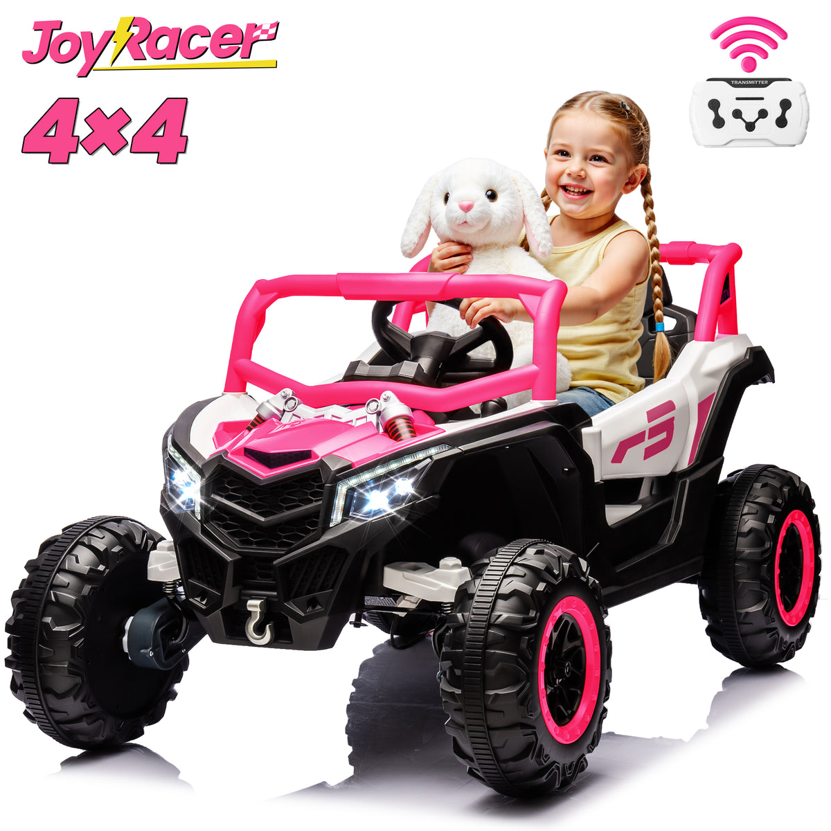 Joyracer 24 Volt Ride on Toys 2 Seater, 4WD Electric Car for Kids, Cool Gift UTV with Remote Control, Bluetooth Music,  Spring Suspension, LED Light