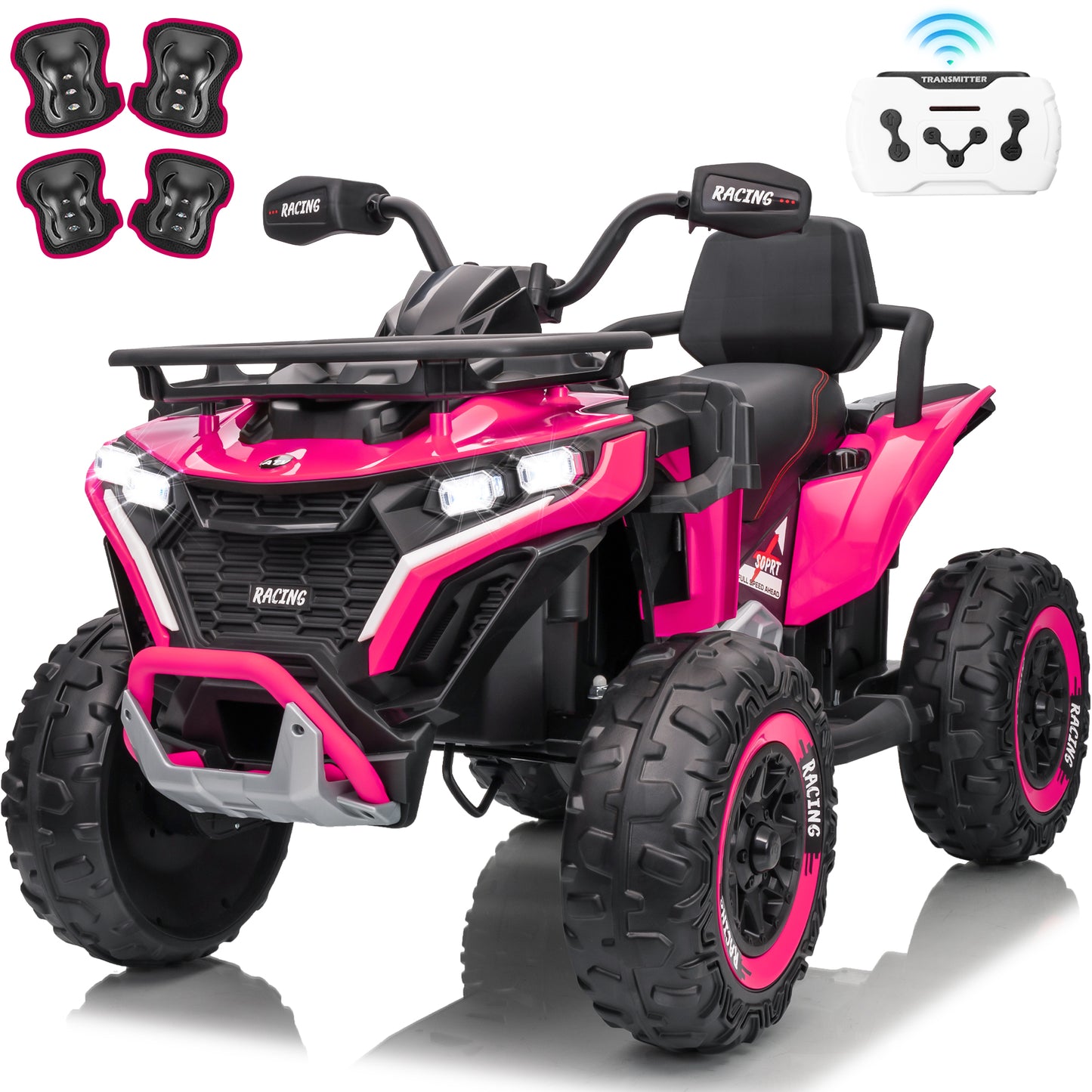 Joyracer 24 Volt Ride on ATV for Kids, 4WD 4 Wheeler Electric Car with Remote Control, 2 Seats Ride on Toys for Toddlers, w/Headlights, Bluetooth, Music, USB, EVA Tires