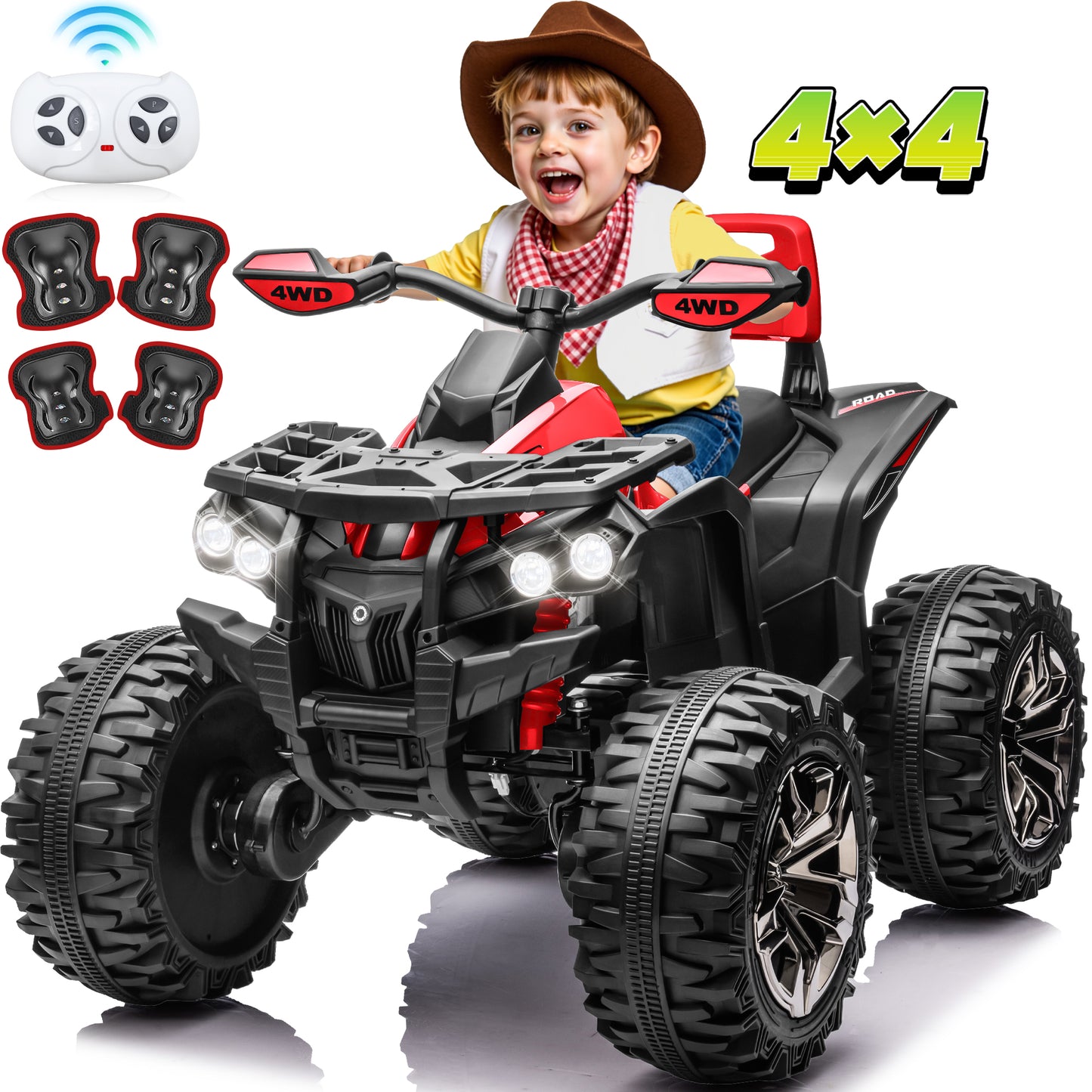4x4 Kids Ride on ATV, 2 Seater 24 Volt Ride on Toys, 800W 4-Wheeler Quad Car for Big Kids, Blue