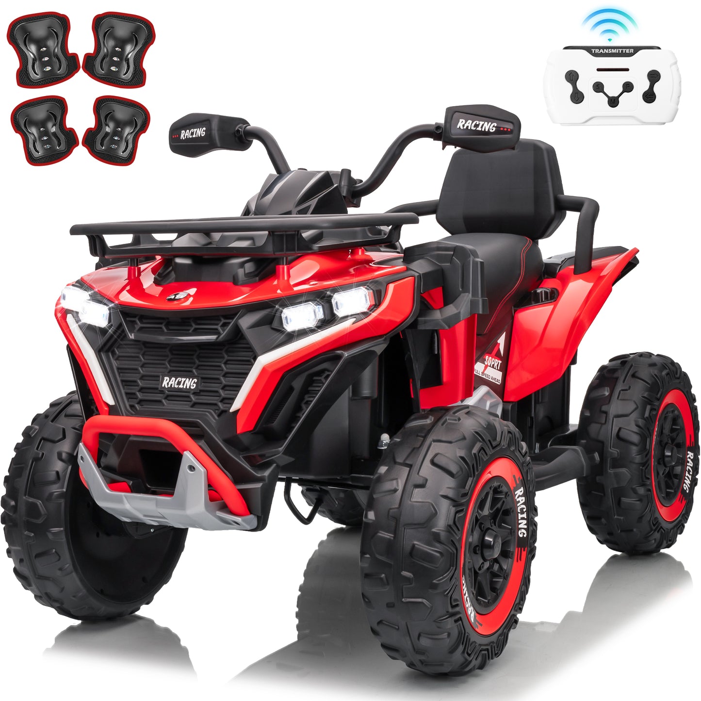 Joyracer 24 Volt Ride on ATV for Kids, 4WD 4 Wheeler Electric Car with Remote Control, 2 Seats Ride on Toys for Toddlers, w/Headlights, Bluetooth, Music, USB, EVA Tires