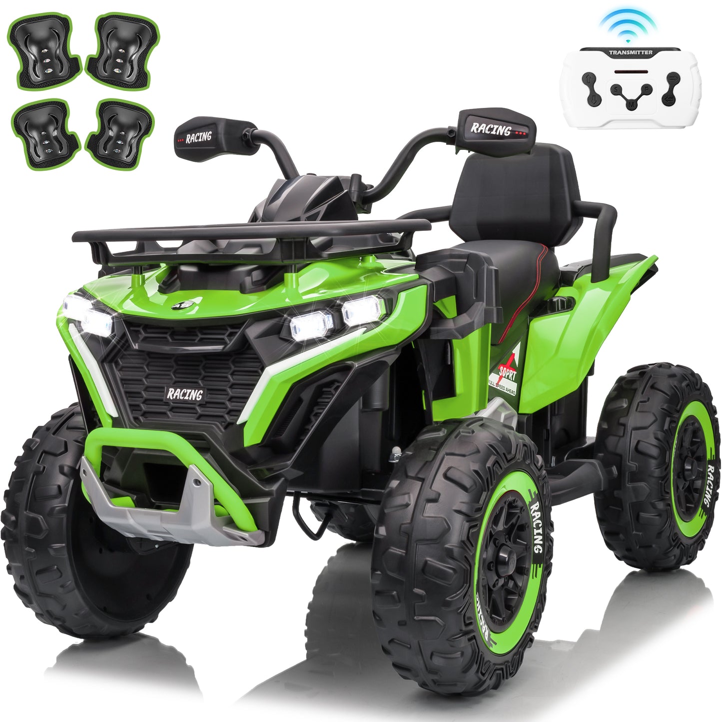 Joyracer 24 Volt Ride on ATV for Kids, 4WD 4 Wheeler Electric Car with Remote Control, 2 Seats Ride on Toys for Toddlers, w/Headlights, Bluetooth, Music, USB, EVA Tires