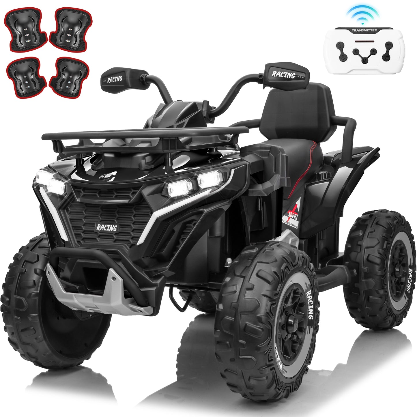 Joyracer 24 Volt Ride on ATV for Kids, 4WD 4 Wheeler Electric Car with Remote Control, 2 Seats Ride on Toys for Toddlers, w/Headlights, Bluetooth, Music, USB, EVA Tires