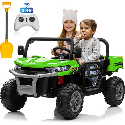 24V Ride on Toys with Remote Control, Kids Ride on Truck 2 Seater, Electric Ride on Tractor with Trailer