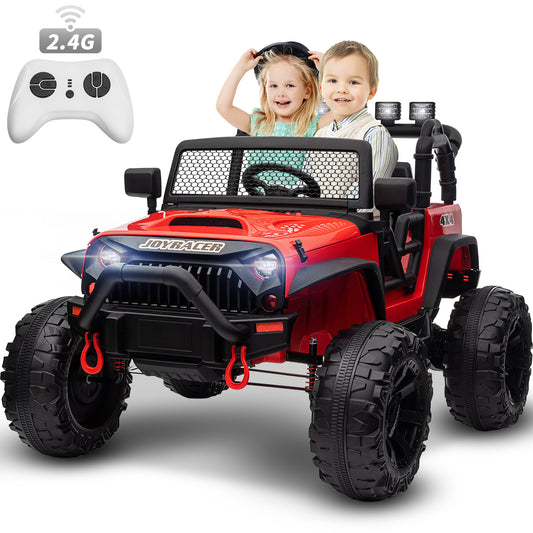 24V 4WD Kids Ride On Truck with Remote Control, 2 Seater Ride On Off-Road Toy Car w/ 4x200W Motors, 9AH Battery Powered Electric Vehicle, Spring Suspension, 3 Speeds, LED Lights, Bluetooth MP3 Music, Red