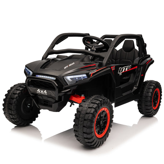 Joyracer 24V Kids Ride-on UTV, 4x4 Ride on Toys w/ Remote Control, 4*100W Motor, Electric Off-Road Car 7AH Battery Powered 4-Wheeler Vehicle w/ Storage Space, Bluetooth, Music, 3-Speed, LED Light, Black -639