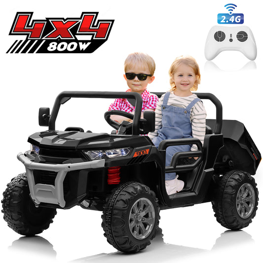 24V Kids Ride on Tractor with Remote Control, 2 Seater Ride on Truck for Kids Gift, 2x200W Motor, Electric Battery Powered Ride on Toy with Trailer & Shovel, Horn, MP3, Bluetooth Music, Black-623