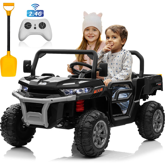 24V Ride on Toys with Remote Control, Kids Ride on Truck 2 Seater, Electric Ride on Tractor with Trailer