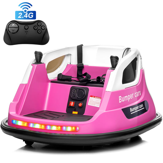 Joyracer 12V Kids Bumper Car for Toddler w/ Remote Control 3 Speeds, Electric Baby Bumper Car Ride on Toys with 7 Color Flashing Lights, 360 Spin, Volume Adjustable, USB/MP3 Music, 1.2 MPH Max, Pink