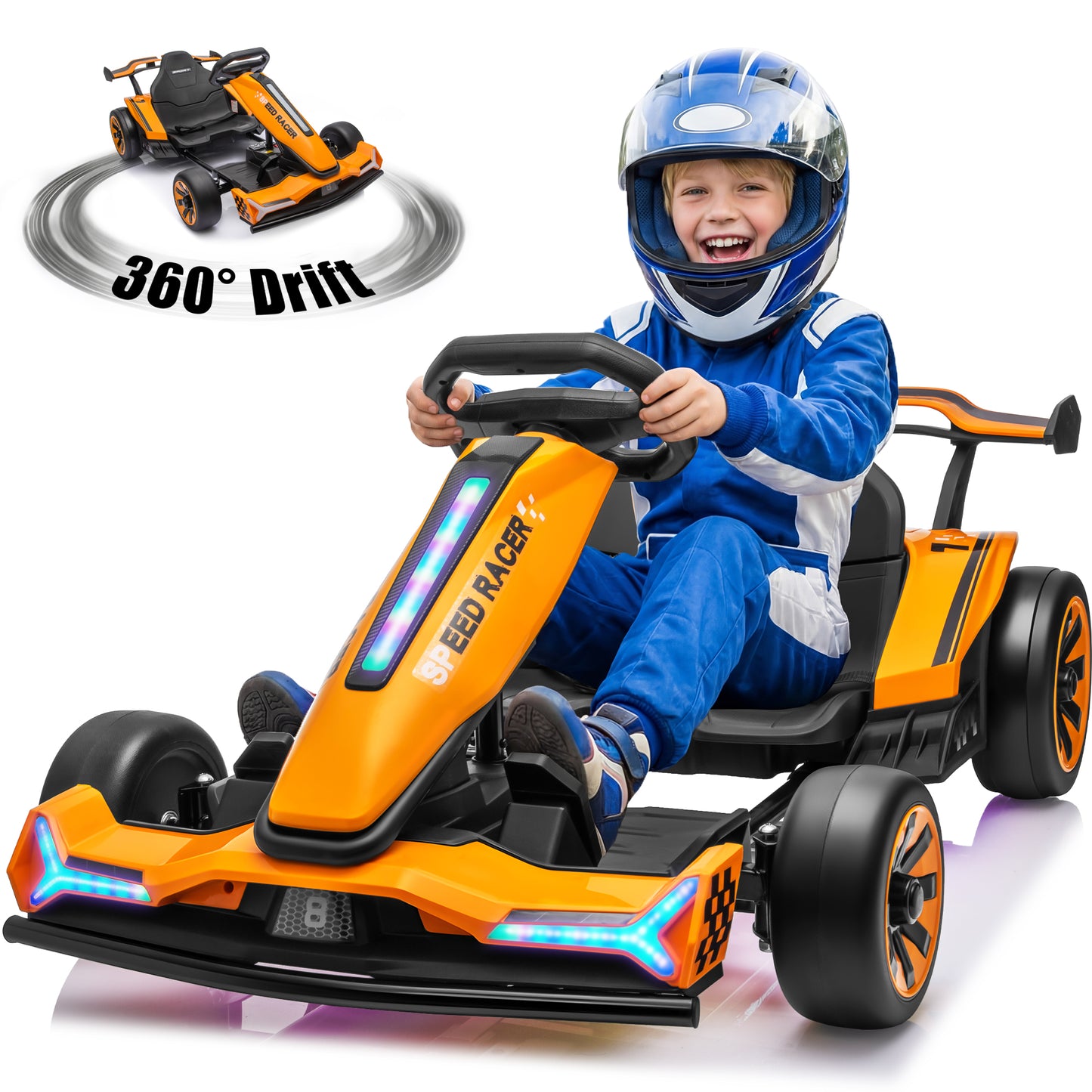 Joyracer 24V Go Kart for Kids 6-12, 2x400W Motors Electric Drift Car with Adjustable Length, 360° Drift Mode, 6.5 MPH High Speed Racing Car, Bluetooth Music,2601