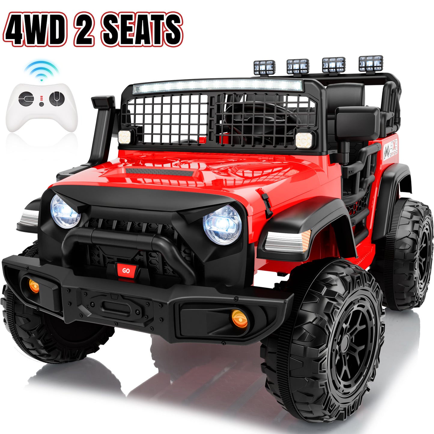 4WD 24 Volt Ride on Toys, Joyracer Electric Truck for Kids, 2 Seater Power Car Wheels with Remote, Bluetooth Music, USB, LED Lights, Black