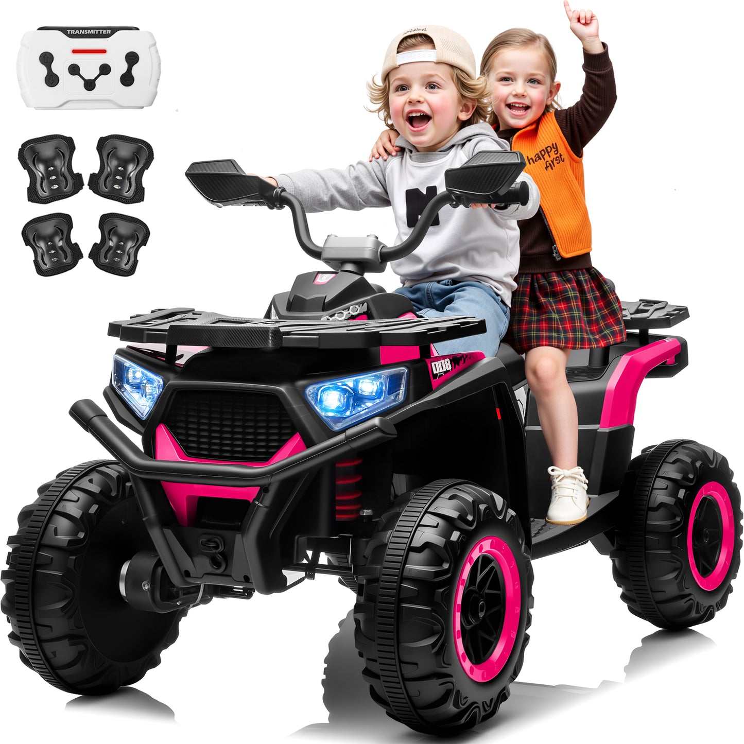 Joyracer 24V 4WD Ride on Toys ATV for Kids 800W 4 Wheeler with Remote, Knee Pads, Music, Black-007