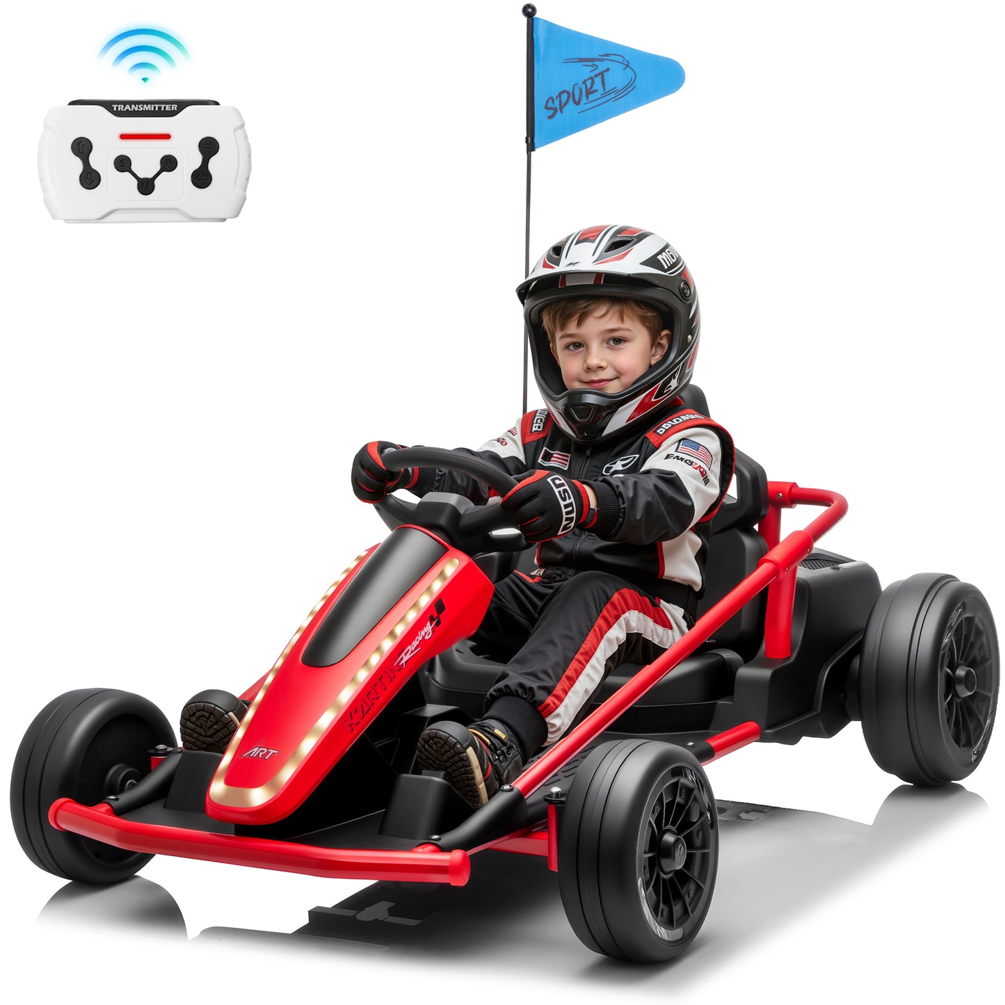 Joyracer 24V Kids Electric Go Kart with Remote Control, 3 Speed Modes 5–10 MPH, 2 * 200W Motors, Metal Frame Ride on Toys Drift Kart for Big Kids, Music & Bluetooth