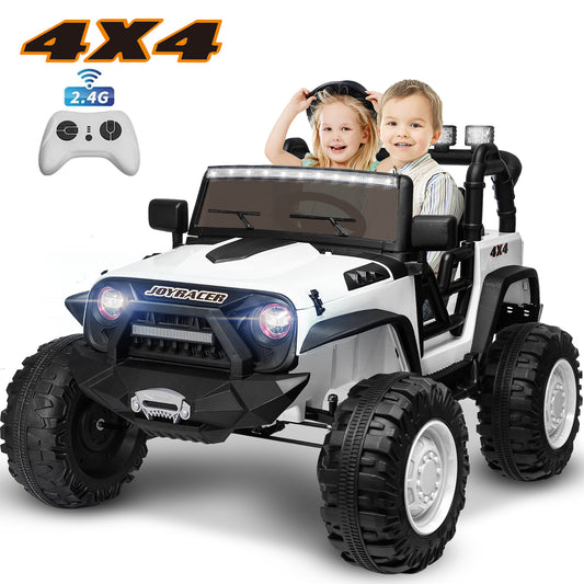 4x4 24V Ride on Car Truck w/ 2 Seater & Remote Control, 4*200W Motor 9AH Battery Powered Electric Ride on Toys Car, 3 Speeds, Wheels,Spring Suspension, Bluetooth Music for Big Kids,White