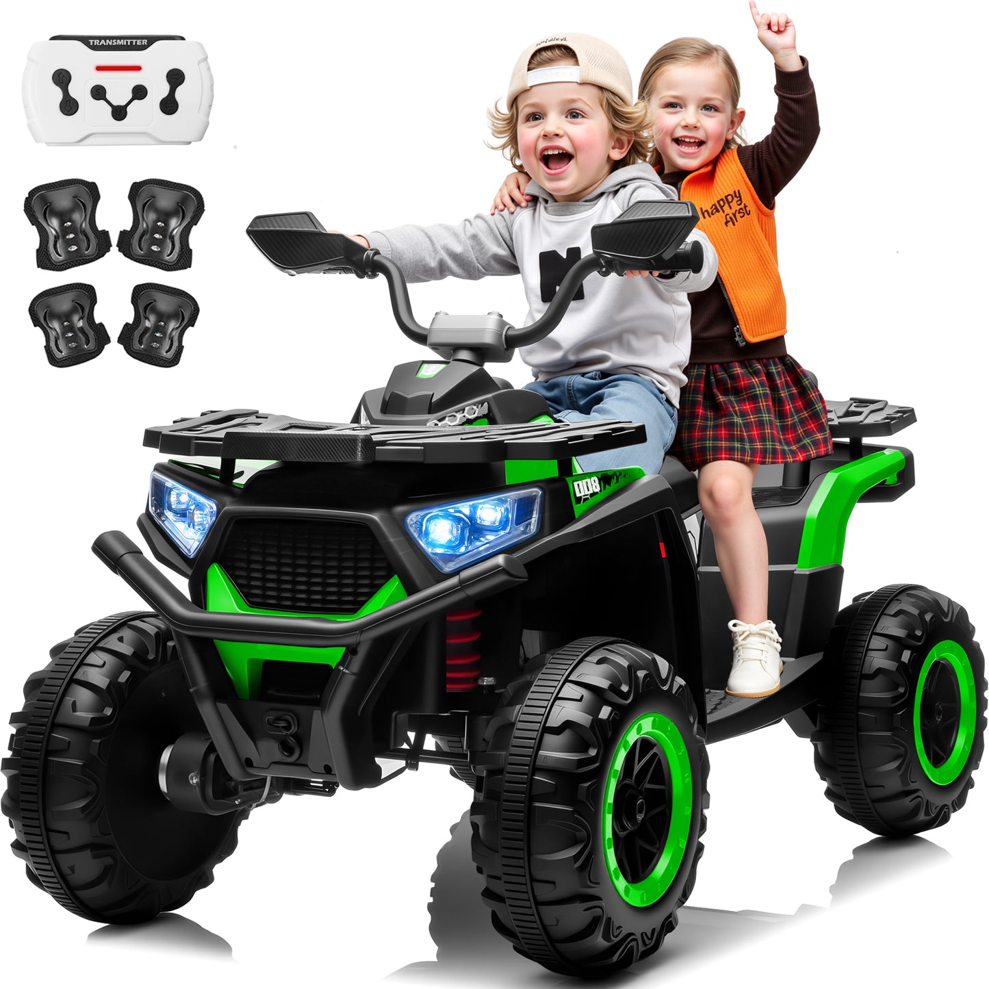 Joyracer 24V 4WD Ride on Toys ATV for Kids 800W 4 Wheeler with Remote, Knee Pads, Music, Black-007