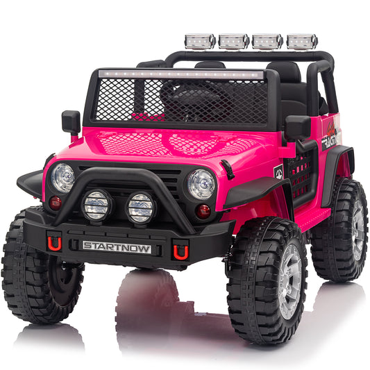 Joyracer 12V Kids Ride on Truck Car with Parent Remote Control & 2 Seater, 5.5 AH Battery Powered Toy Car w/ 4 Large Wheels, Spring Suspension, 3 Speeds, LED Lights, Bluetooth for Girl Boy, Rose Pink