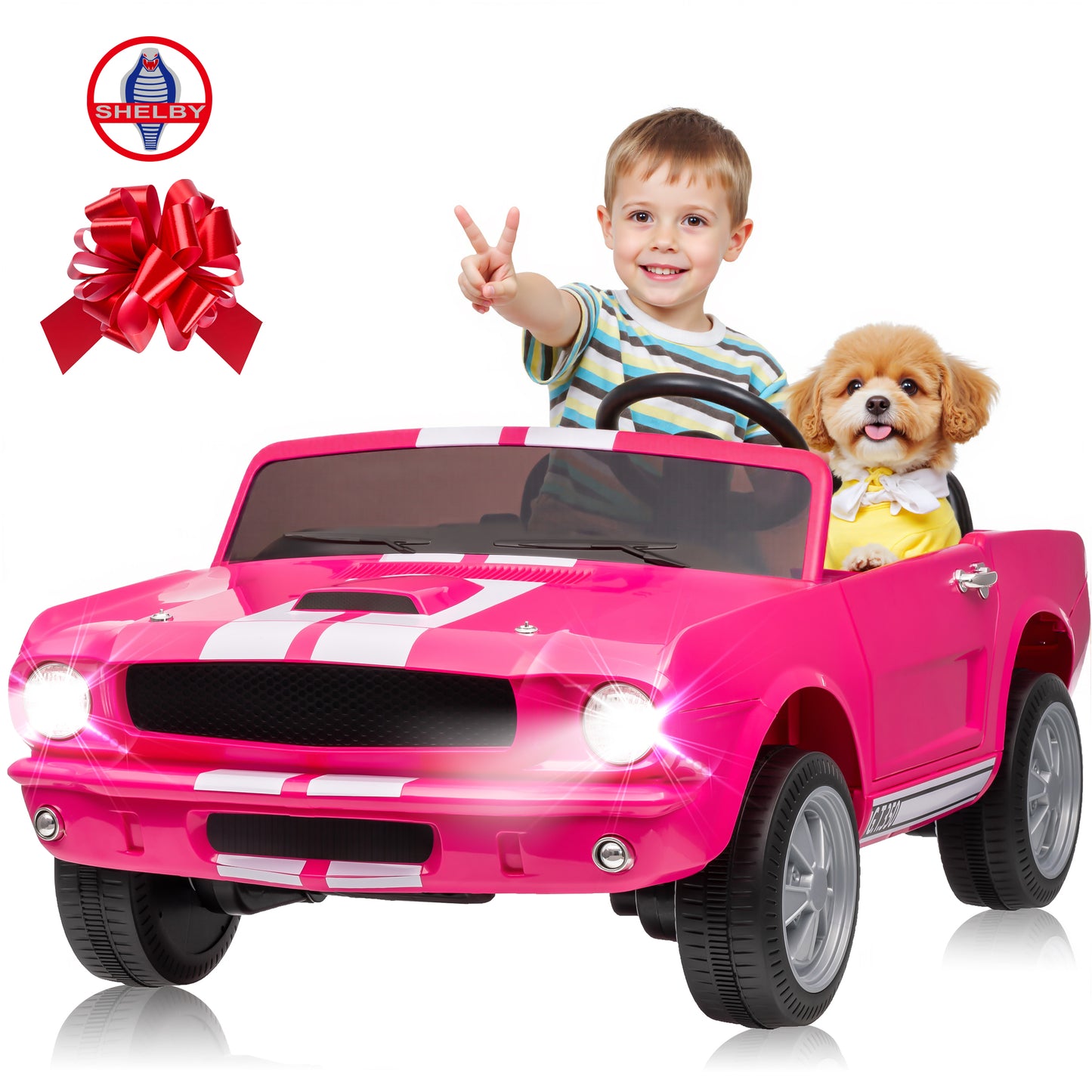 Joyracer Shelby GT350 Ride ons, 4WD 24 Volt Ride on Toys for Kids, 2 Seats Electric Car with Remote Control, Ride on Cars, Toy Gift with LED Lights, Music, Horn, Bluetooth, USB 0728