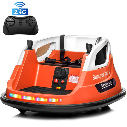 Joyracer 12V Kids Bumper Car for Toddler w/ Remote Control 3 Speeds, Electric Baby Bumper Car Ride on Toys with 7 Color Flashing Lights, 360 Spin, Volume Adjustable, USB/MP3 Music, 1.2 MPH Max, Orange