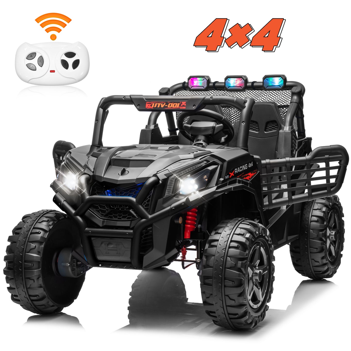 Joyracer 4WD 24V Ride on Toys Car w/ 2 XL Seater Remote Control, Electric UTV w/ 4*200W Motor, Power Car Wheels, LED Lights, Spring Suspension, 3 Speeds, Bluetooth Music