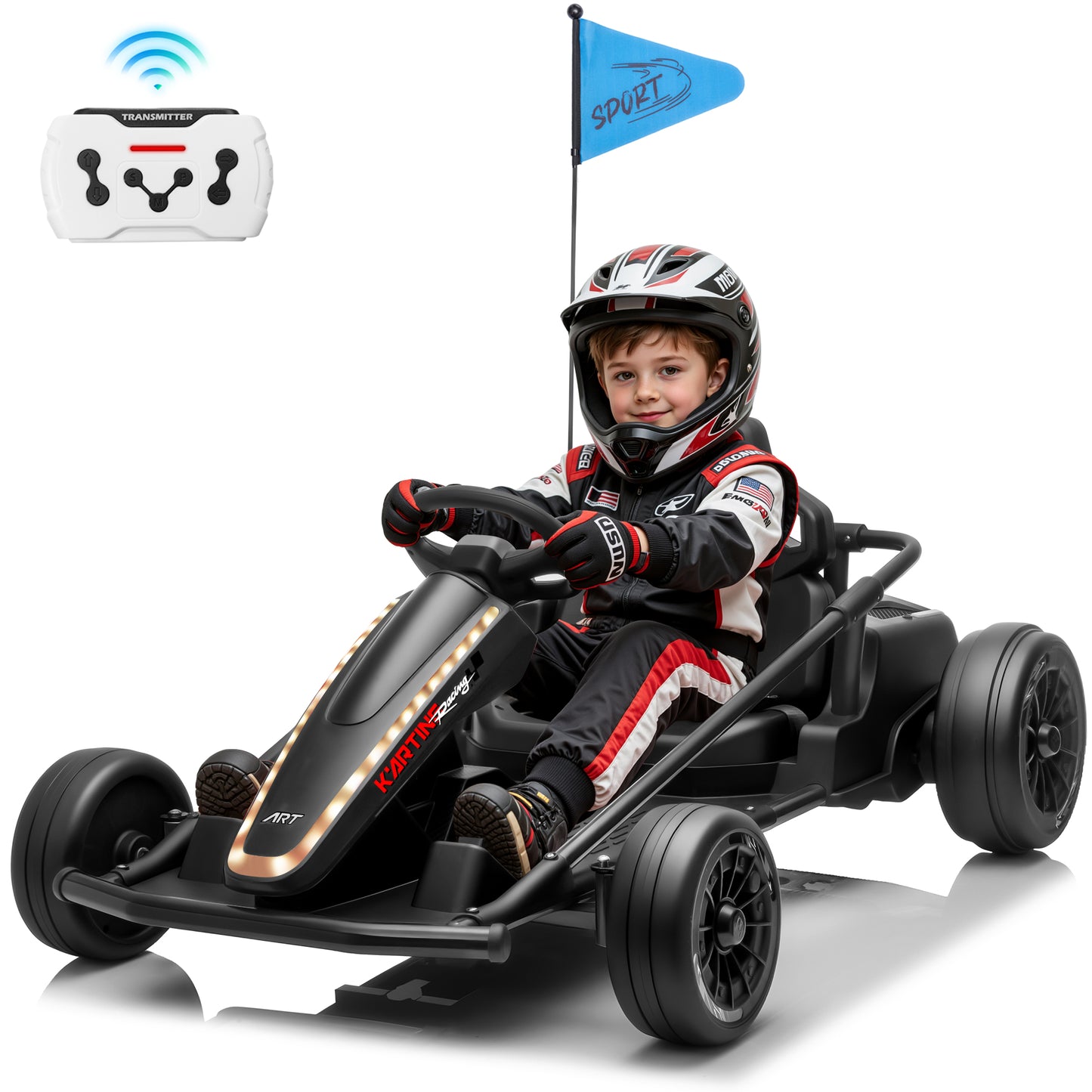 Joyracer 24V Kids Electric Go Kart with Remote Control, 3 Speed Modes 5–10 MPH, 2 * 200W Motors, Metal Frame Ride on Toys Drift Kart for Big Kids, Music & Bluetooth