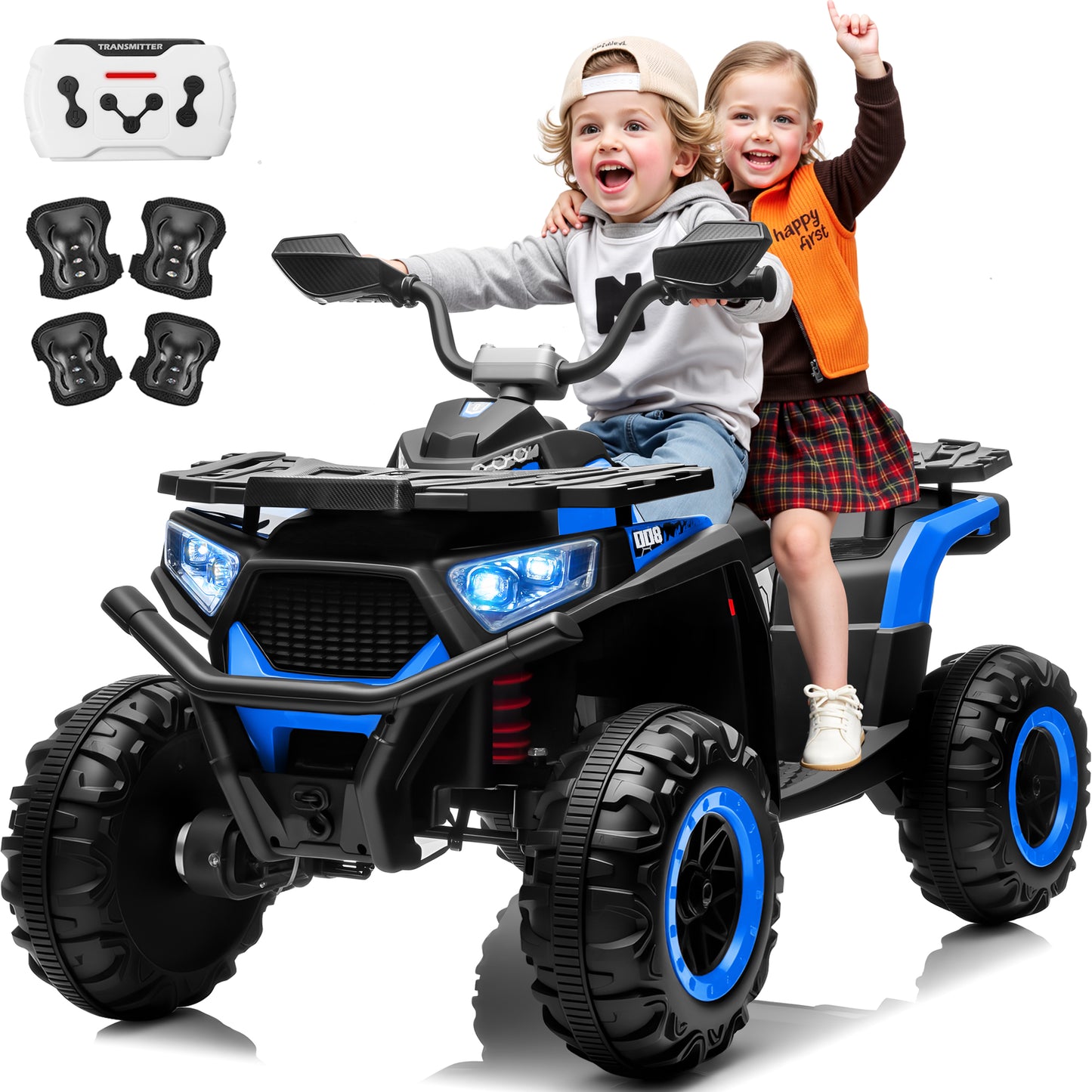 Joyracer 24V 4WD Ride on Toys ATV for Kids 800W 4 Wheeler with Remote, Knee Pads, Music, Black-007