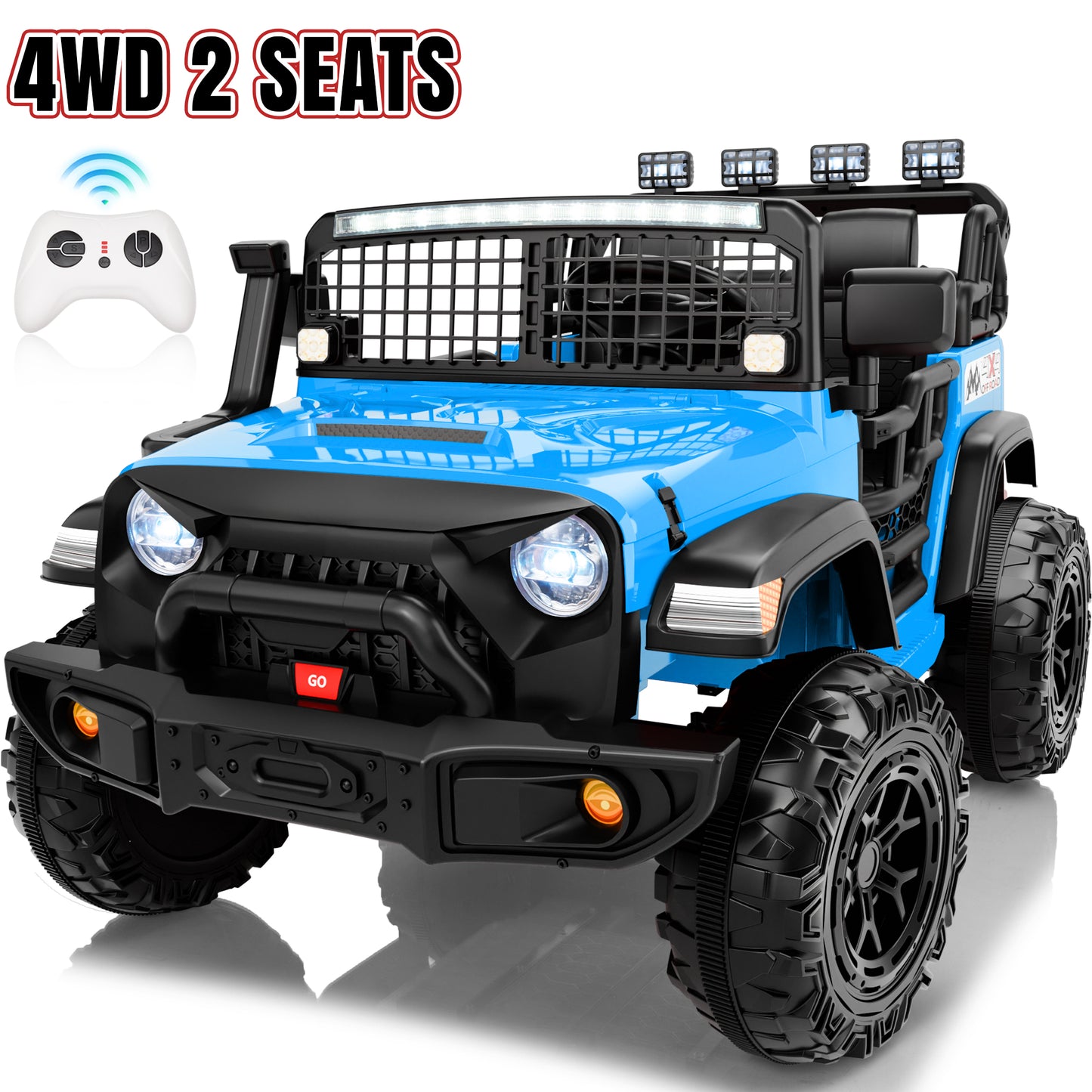 4WD 24 Volt Ride on Toys, Joyracer Electric Truck for Kids, 2 Seater Power Car Wheels with Remote, Bluetooth Music, USB, LED Lights, Black