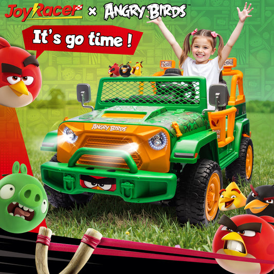 Joyracer 24 Volt Ride on Toys for Big Kids, Licensed Angry Birds Powered Ride on Truck with Remote Control, 2 Seater 4WD Ride ons with Shovel, Bluetooth, Lights, Electric Car for 3-8, 130lbs