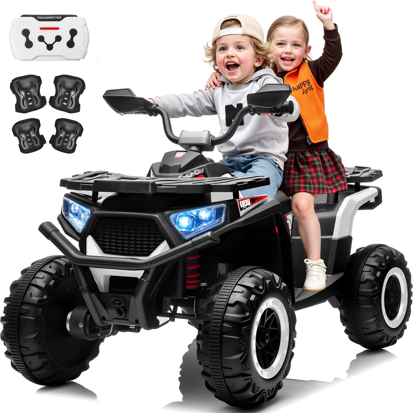 Joyracer 24V 4WD Ride on Toys ATV for Kids 800W 4 Wheeler with Remote, Knee Pads, Music, Black-007