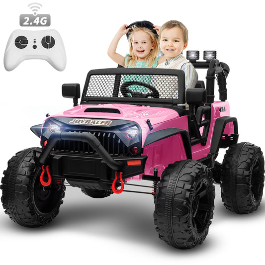 24V 4WD Kids Ride On Truck with Remote Control, 2 Seater Ride On Off-Road Toy Car w/ 4x200W Motors, 9AH Battery Powered Electric Vehicle, Spring Suspension, 3 Speeds, LED Lights, Bluetooth MP3 Music, Pink