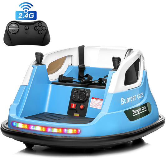 Joyracer 12V Kids Bumper Car for Toddler w/ Remote Control 3 Speeds, Electric Baby Bumper Car Ride on Toys with 7 Color Flashing Lights, 360 Spin, Volume Adjustable, USB/MP3 Music, 1.2 MPH Max, Blue