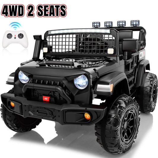 4WD 24 Volt Ride on Toys, Joyracer Electric Truck for Kids, 2 Seater Power Car Wheels with Remote, Bluetooth Music, USB, LED Lights, Black
