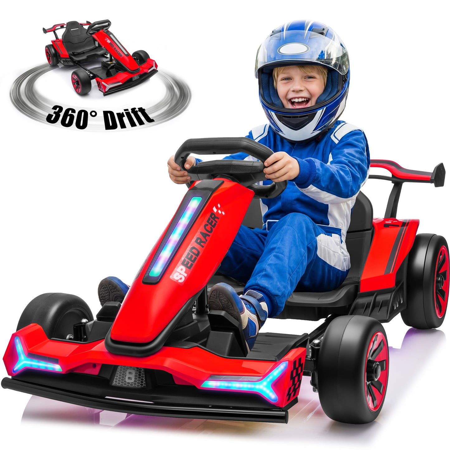 Joyracer 24V Go Kart for Kids 6-12, 2x400W Motors Electric Drift Car with Adjustable Length, 360° Drift Mode, 6.5 MPH High Speed Racing Car, Bluetooth Music,2601