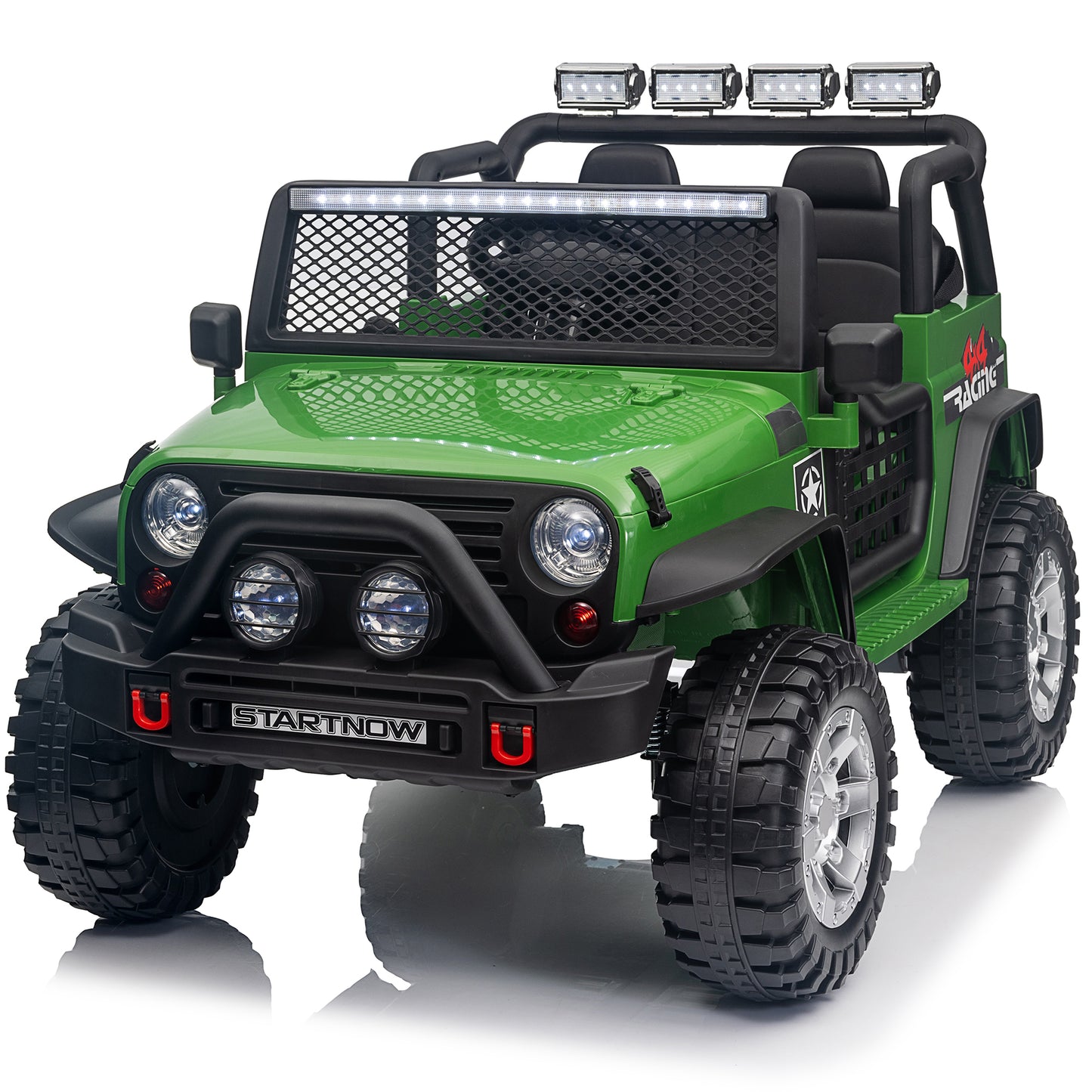 Joyracer 12V Kids Ride on Truck Car with Parent Remote Control & 2 Seater, 5.5 AH Battery Powered Toy Car w/ 4 Large Wheels, Spring Suspension, 3 Speeds, LED Lights, Bluetooth for Girl Boy, ArmyGreen
