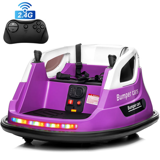 Joyracer 12V Kids Bumper Car for Toddler w/ Remote Control 3 Speeds, Electric Baby Bumper Car Ride on Toys with 7 Color Flashing Lights, 360 Spin, Volume Adjustable, USB/MP3 Music, 1.2 MPH Max, Purple