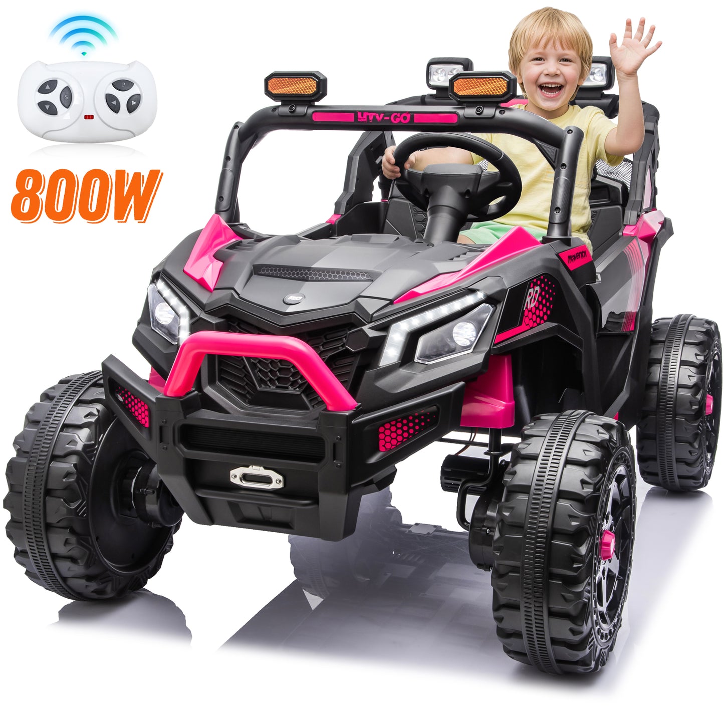 4WD 24 Volt Ride on Toys with Remote, Joyracer 2 Seater Power UTV Wheels with 800W Motors, Bluetooth, Spring Suspension, LED Light, Black