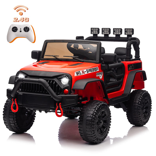 Joyracer 24V Kids Ride on Truck Car with Remote Control, 2* 200W Powered Toy Car up to 5 mph, Powered 4-Wheeler Toy w/ Spring Suspension, 3 Speeds, LED Lights, Bluetooth Music, Red