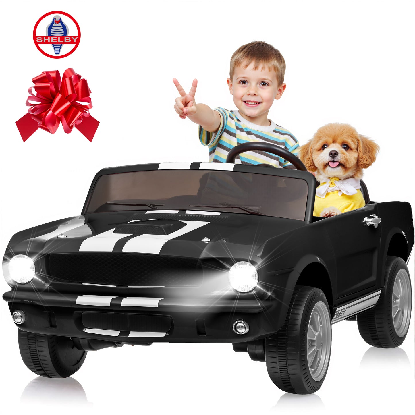 Joyracer Shelby GT350 Ride ons, 4WD 24 Volt Ride on Toys for Kids, 2 Seats Electric Car with Remote Control, Ride on Cars, Toy Gift with LED Lights, Music, Horn, Bluetooth, USB 0728