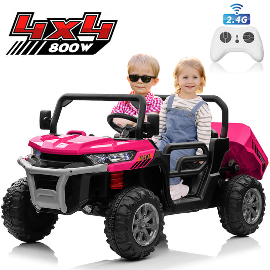 24V Kids Ride on Tractor with Remote Control, 2 Seater Ride on Truck for Kids Gift, 2x200W Motor, Electric Battery Powered Ride on Toy with Trailer & Shovel, Horn, MP3, Bluetooth Music, Pink-623