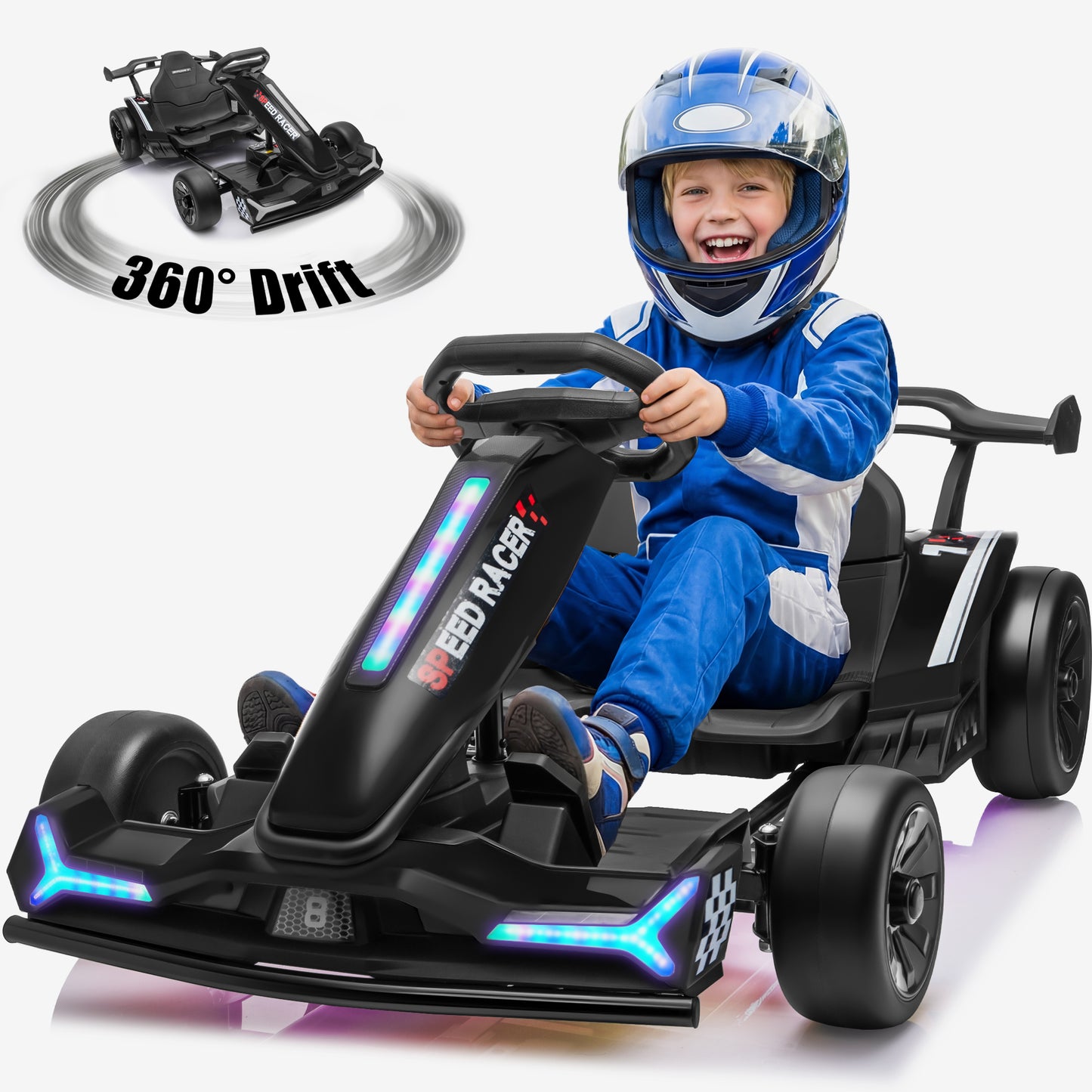 Joyracer 24V Go Kart for Kids 6-12, 2x400W Motors Electric Drift Car with Adjustable Length, 360° Drift Mode, 6.5 MPH High Speed Racing Car, Bluetooth Music,2601