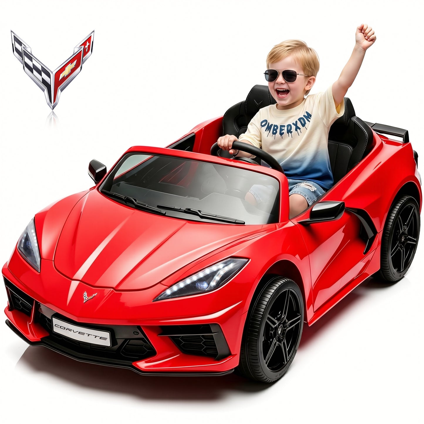 Joyracer 24 Volt Ride on Toys with Remote, Officially Licensed Corvette Power Car Wheel & 2 Seater, 800W Ride on Car with Bluetooth for Boys and Girls