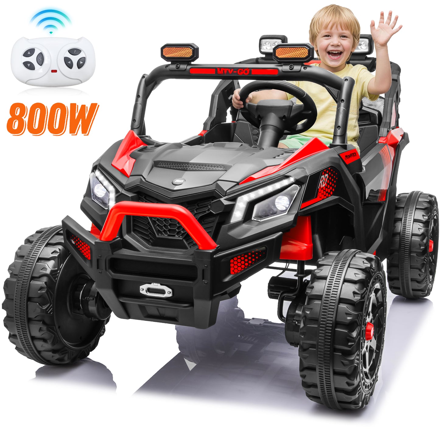 4WD 24 Volt Ride on Toys with Remote, Joyracer 2 Seater Power UTV Wheels with 800W Motors, Bluetooth, Spring Suspension, LED Light, Black