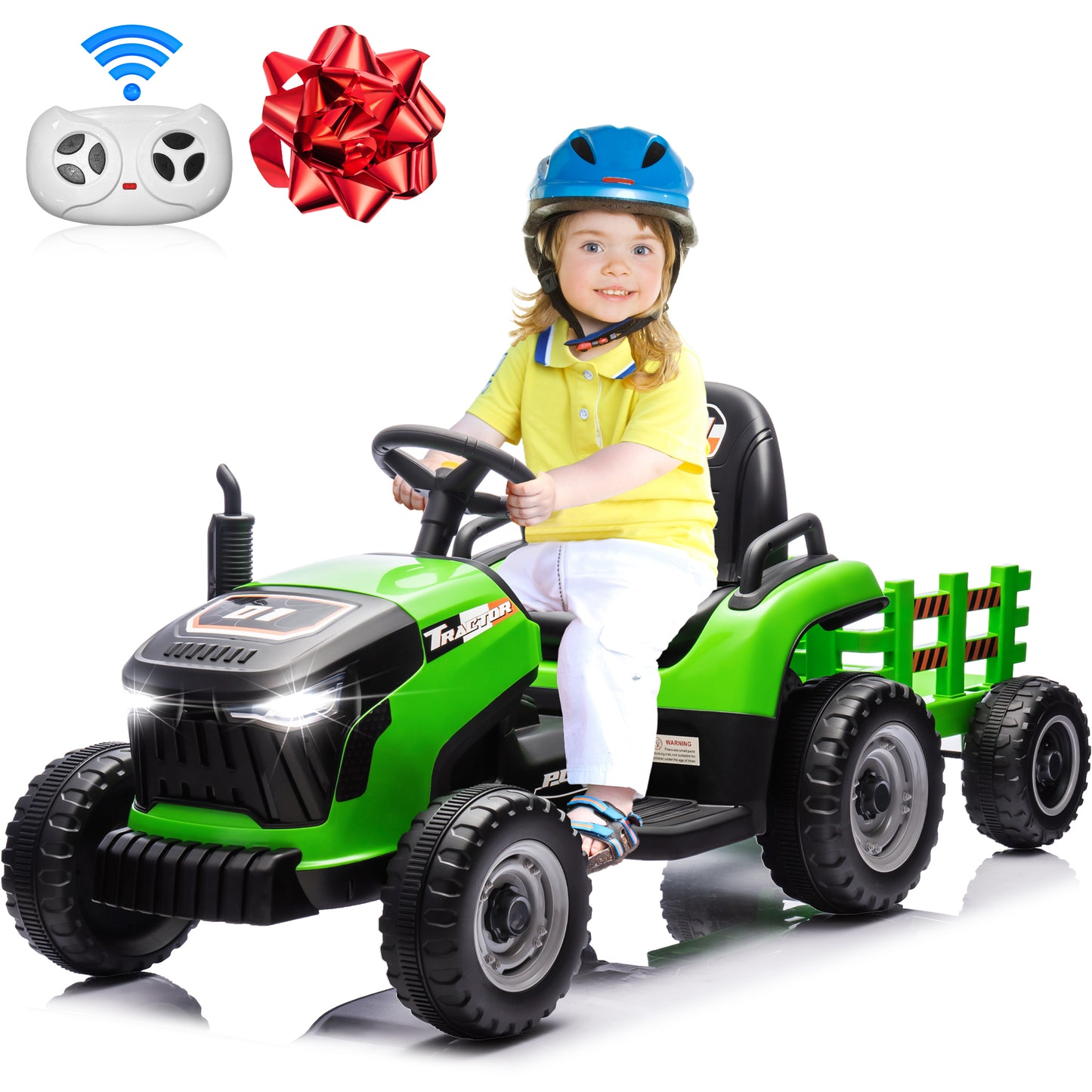 Joyracer 24 Volt Remote Control Ride-On Toys, Battery-Powered Electric Tractor Car for Toddlers, Motorized Vehicle with Dump Trailer, Music