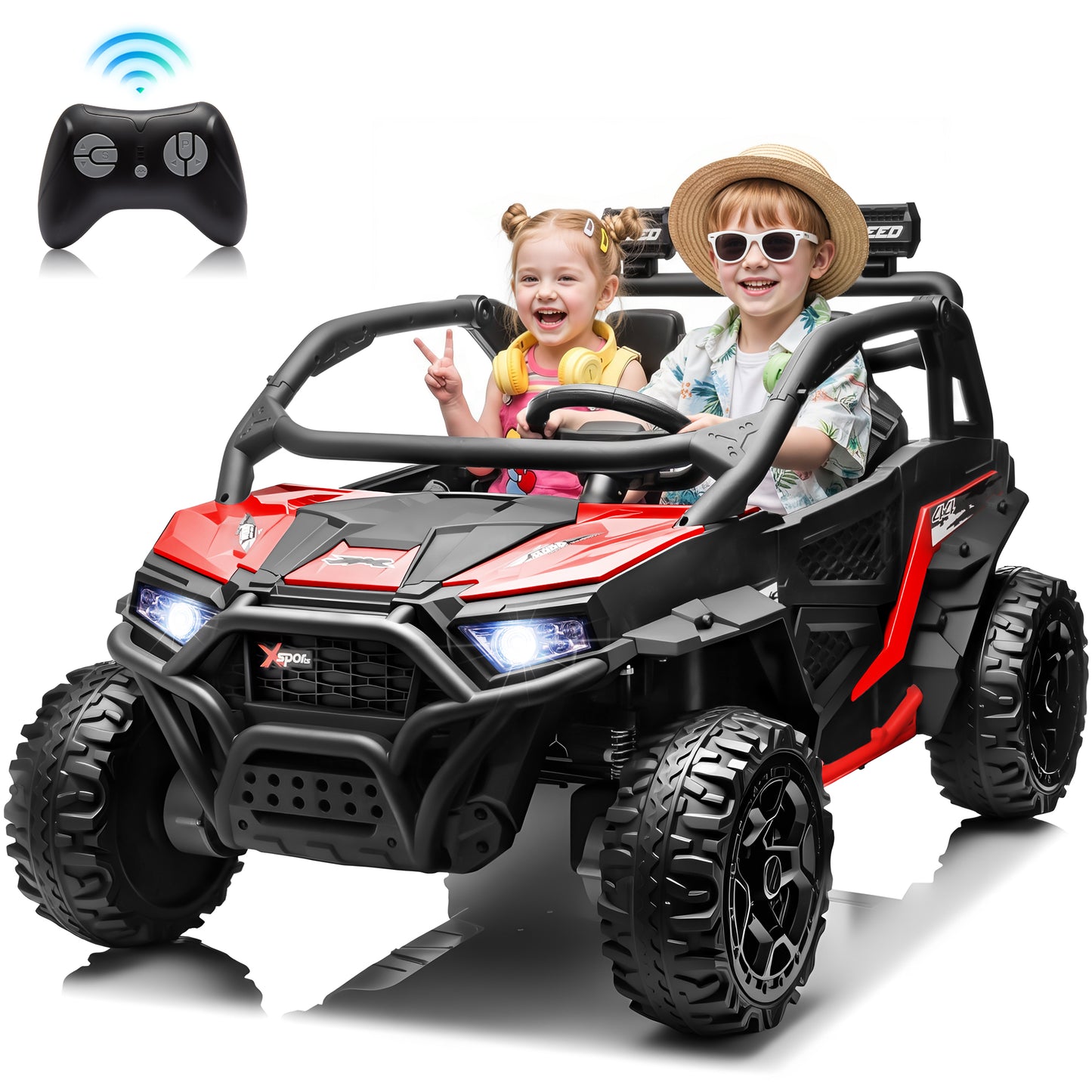 Joyracer 800W 24V Ride on Toys UTV for Kids, 2-Seater, 4WD Power Car Wheels with Remote Control, Bluetooth Music, Rear Storage Box, Four-Wheel Suspension, LED Lights