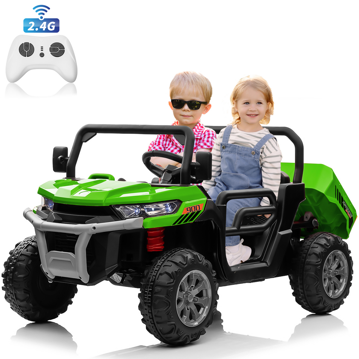 Joyracer 24V Ride on Toys with Remote Control, 2 Seater Powered Ride on Tractor w/ Trailer, Power Car Wheels Outdoor 4-Wheeler UTV Toys for Kids