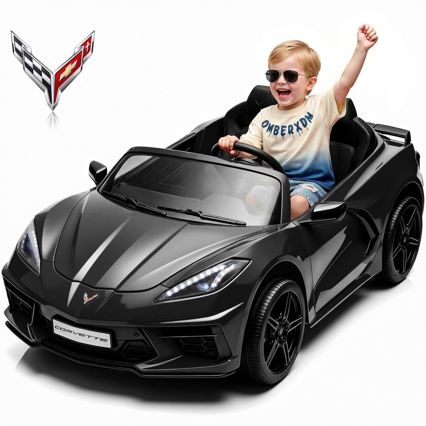 Joyracer 24 Volt Ride on Toys with Remote, Officially Licensed Corvette Power Car Wheel & 2 Seater, 800W Ride on Car with Bluetooth for Boys and Girls