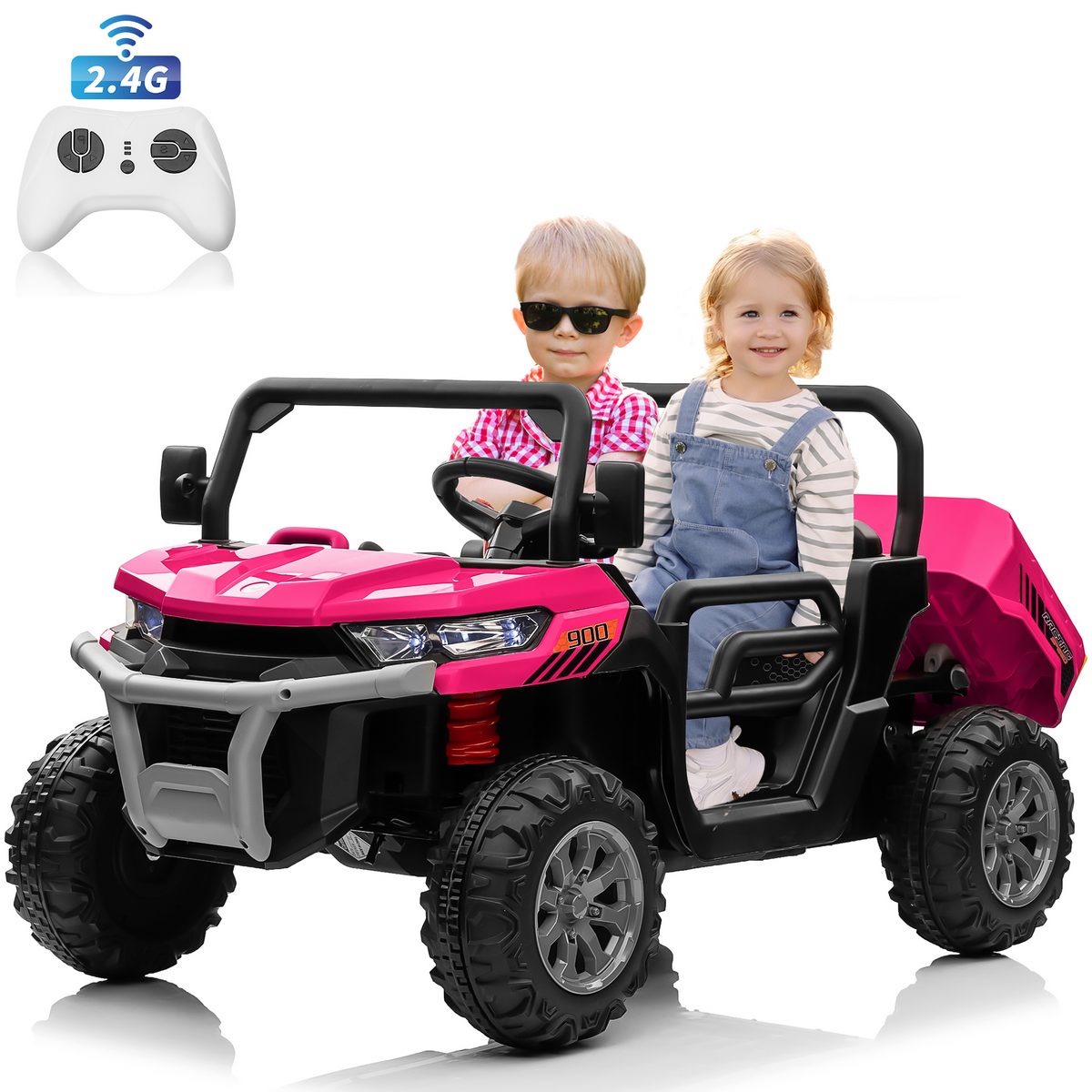 Joyracer 24V Ride on Toys with Remote Control, 2 Seater Powered Ride on Tractor w/ Trailer, Power Car Wheels Outdoor 4-Wheeler UTV Toys for Kids